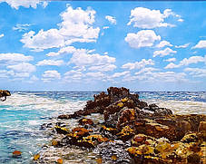Красивий Морський пейзаж велика подарункова картина з бурштину, фото 2