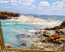 Красивий Морський пейзаж велика подарункова картина з бурштину, фото 3
