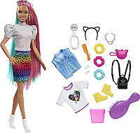 Кукла Барби Радужно-леопардовые волосы Barbie Leopard Rainbow Hair Doll, Brunette HCV99