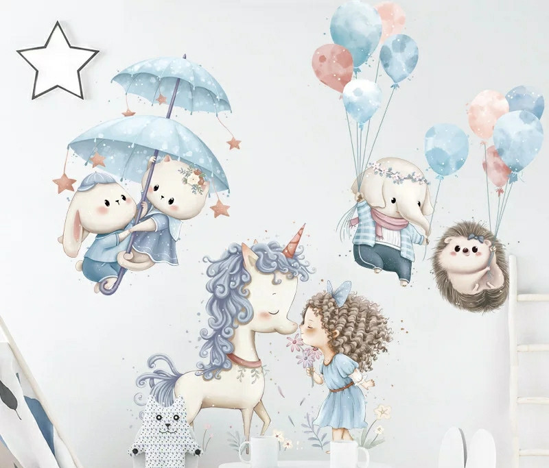 Вінілові наклейки Дівчинка та тварини (лист 60 х 90 см) Б454-3 TMDYJ-AB