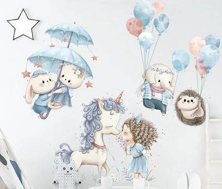 Вінілові наклейки Дівчинка та тварини (лист 60 х 90 см) Б454-3 TMDYJ-AB, фото 1