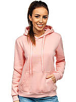 Жіноча Кенгурушка світло-рожева з капюшоном Толстовка трикотажна без малюнків Худі з кишенею Кенгуру фліс