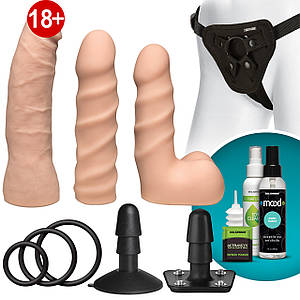 Набір для страпона Doc Johnson Vac-U-Lock Dual Density Starter Set Vanilla, діаметр 2х3,8см, 5,1см