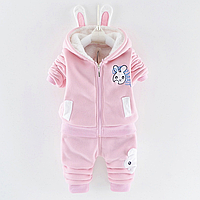 Детский утеплённый костюм Зайчик на меху (для девочки 1-2 года) 80, 92 см розовый