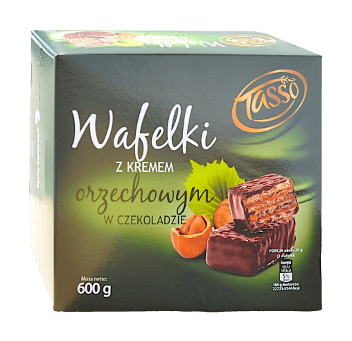 Вафлі в шоколаді з горіховим кремом Tasso Wafelki, 600 г, Польща, в коробці
