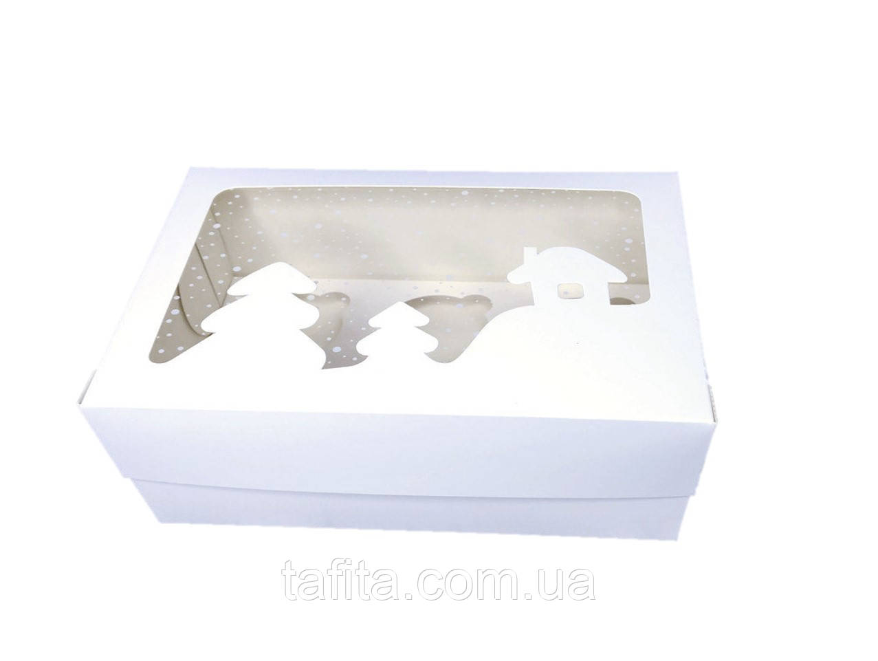 Коробка на 6 капкейків Будиночок білий, фото 1