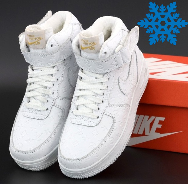 Жіночі зимові кросівки Nike з хутром Air Force 1 AF1 High LV високі білі теплі 36-45р. Живе фото, фото 1