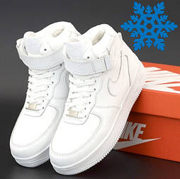 Жіночі зимові кросівки з хутром Nike Air Force 1 AF1 High високі білі теплі 36-40р. Живе фото. топ