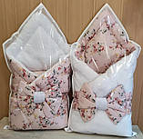 Білий зимовий конверт ковдру 90*90см з квіточками на виписку з пологового будинку для дівчинки, фото 3