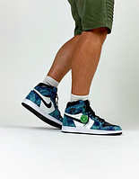 Мужские кроссовки Nike Air Jordan 1 Retro High Tie Dye Обувь Найк Джордан Ретро синие голубые высокие