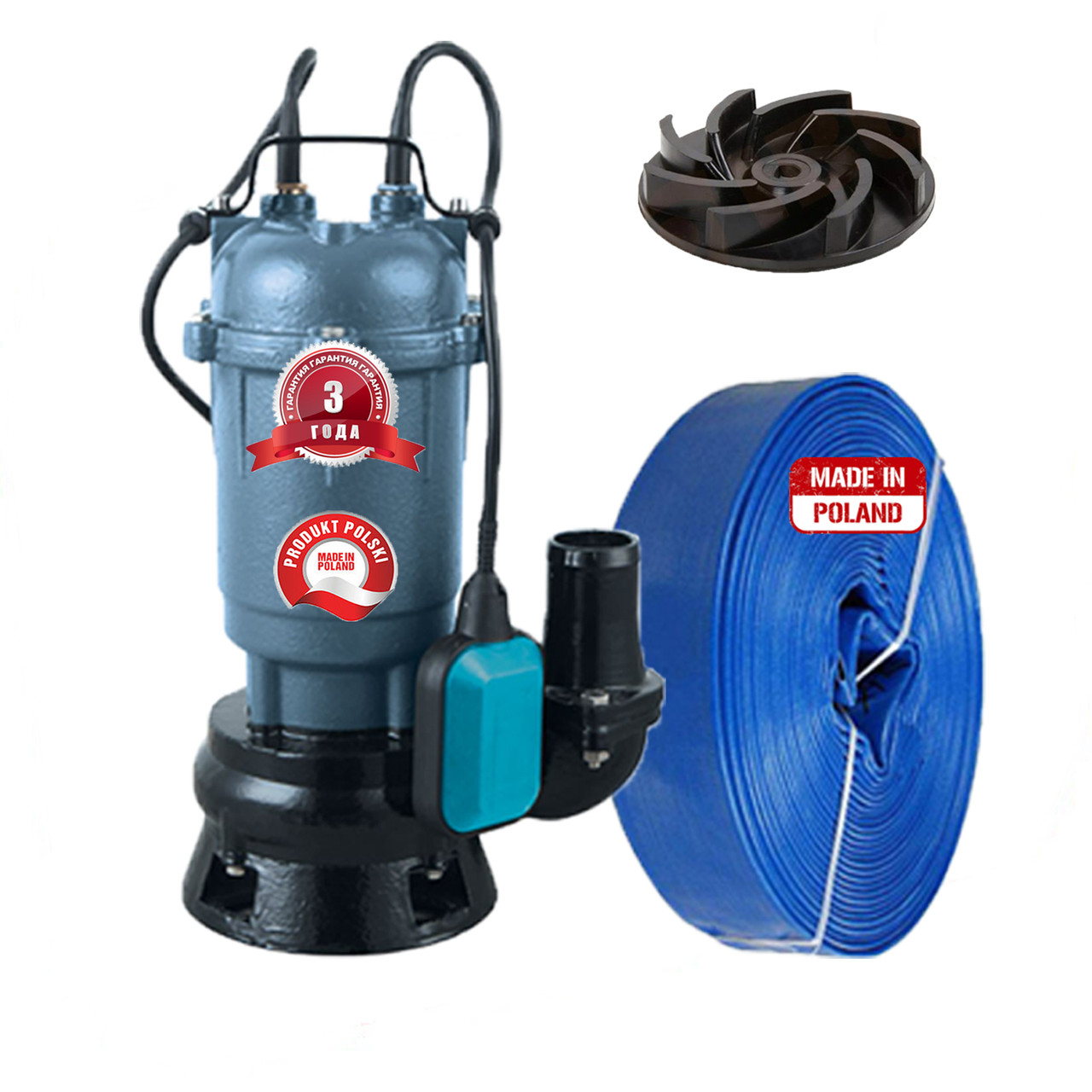 Фекальний насос GRAND WATER WQD 1.5 12-10 і шланг 25 метров (комплект) гарантія 3 роки, фото 1
