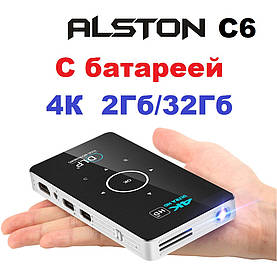 Мініпроєктор ALSTON C6, 4K, Android 9,0, Wi-Fi, Bluetooth з батареєю для смартфона та IPhone