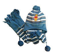 Детский комплект Винни пух шапка+шарф+рукавички 3-6 мес
