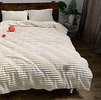 Зимова постіль велюр полоска Євро молоко