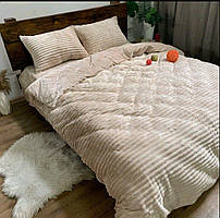 Зимова постіль велюр полоска Євро бєж