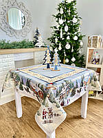 Новогодняя скатерть на стол "Рождество в Карпатах" 137 х 120 см., гобеленовая