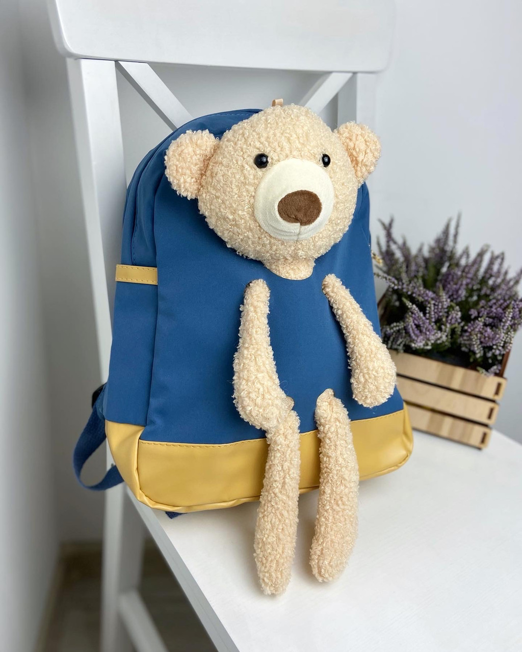 Рюкзак дитячій синій стильний для хлопчика для дівчинки модний з медведиком
