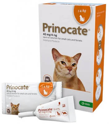 Prinocate краплі на холку для котів до 4 кг 3шт проти бліх,кліщів і глистів 40mg/4mg 0,4 ml Принокат KRKA
