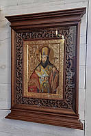 Кіот для ікони з карнизами і внутрішньої різьбленою дерев'яною рамою, фото 6