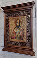 Кіот для ікони з карнизами і внутрішньої різьбленою дерев'яною рамою, фото 7