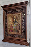 Кіот для ікони з карнизами і внутрішньої різьбленою дерев'яною рамою, фото 2