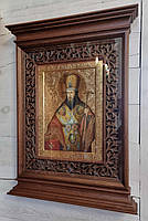 Кіот для ікони з карнизами і внутрішньої різьбленою дерев'яною рамою, фото 3