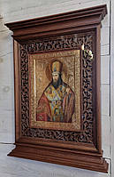Кіот для ікони з карнизами і внутрішньої різьбленою дерев'яною рамою, фото 4