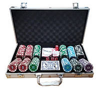 Покерный набор на 300 фишек в алюминиевом кейсе, номинал 5-1000 цветной, фишки 11,5g