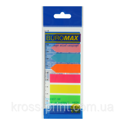 Закладки пластикові NEON, з клейким шаром, 45x12 мм, 42x12 мм, 8 цв. по 25 л., фото 1