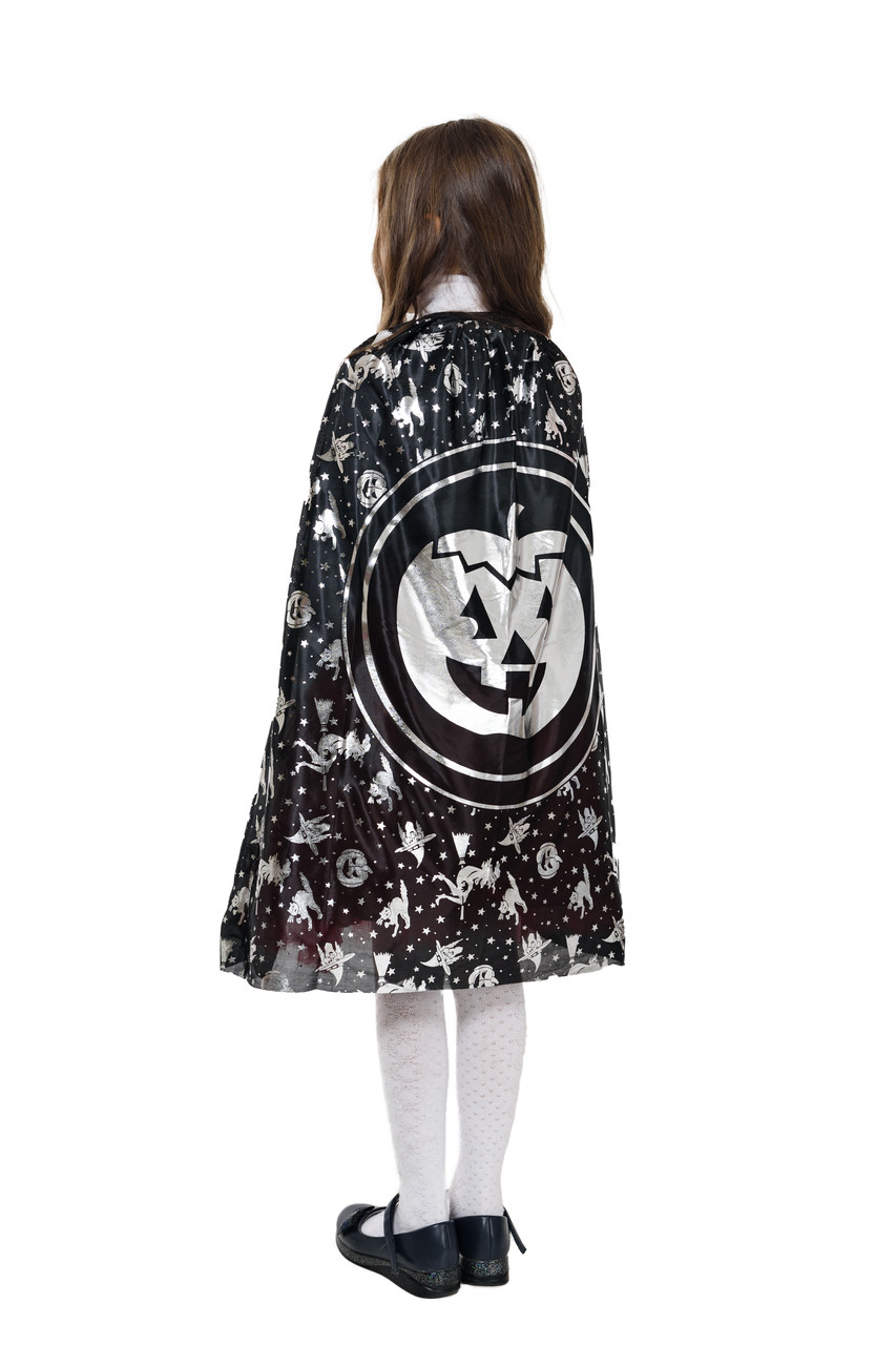 Плащ дитячий зі срібним гарбузом на Гелловін, 75 см