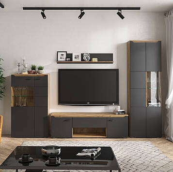 Вітальня Тоскана 4 - Дуб крафт золото МДФ Графіт (2900х400х1945)