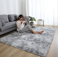 Пухнастий мармуровий килим Травка Люкс 200*240 см. сірий
