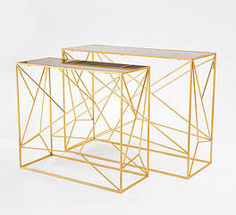 Набір 2-х металевих консольних столів із дзеркальною стільницею золотою Гранд Презент 60550