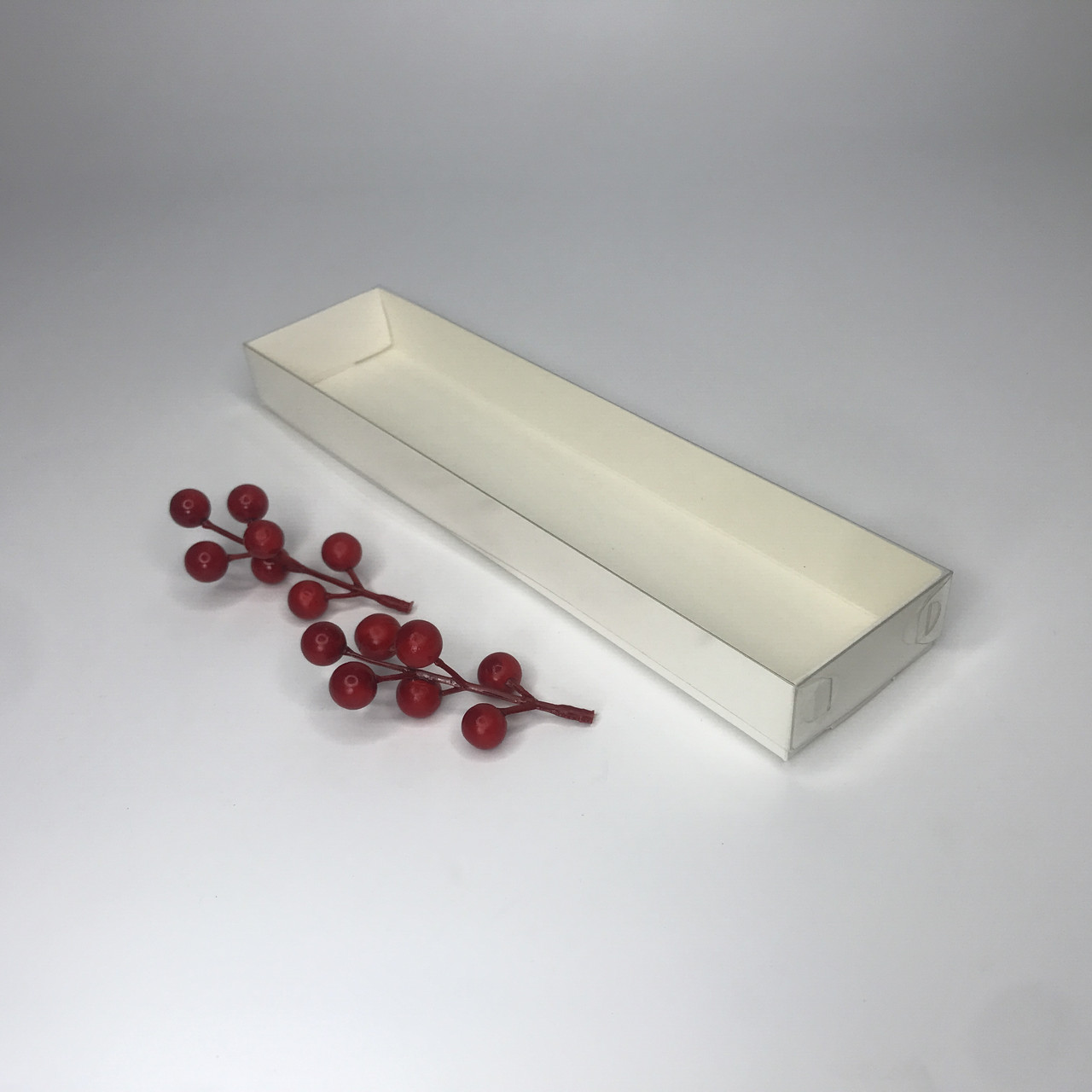 Коробка для пряника, 300*70*30 мм, з прозорою кришкою, біла