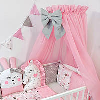 Балдахин из шифона для детской кровати с бантом (Балдахин для кроватки) розовый
