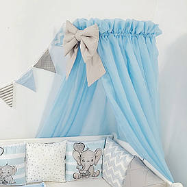 Балдахін з шифону для дитячого ліжка з бантом (Балдахін для ліжечка) голубий, блакитний