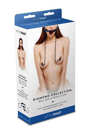Кляп с зажимами для сосков WHIPSMART DIAMOND BLUE, фото 2