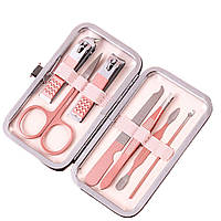 Набір для манікюру та педикюру з неіржавкої сталі на 7 інструментів у чохлі Manicure Suits рожевий (MS-39207)