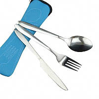 Набір столових приборів вилка/ ложка/ніж у неопреновому чохлі Lancheira блакитні (LB-38628)