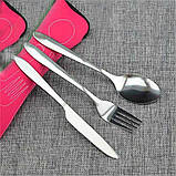 Набір столових приборів вилка/ ложка/ніж у неопреновому чохлі Lancheira рожеві (LB-38568), фото 5