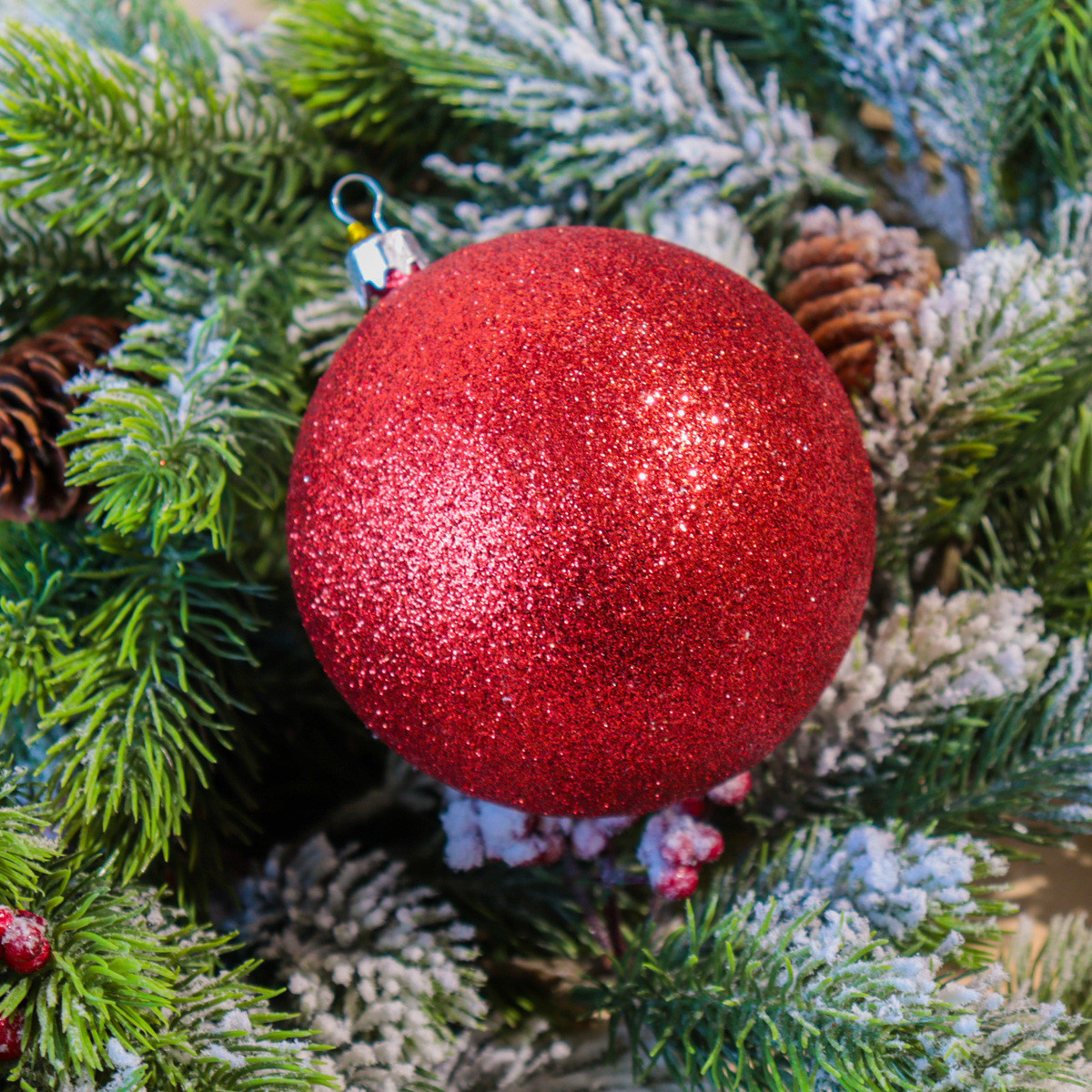 🔥 Вау! Ялинкова куля Bonita 10 см Блискучий, Червоний, Гліттер
