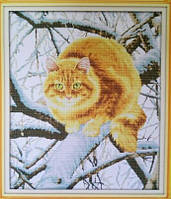Рыжий кот на дереве Набор для вышивания крестом с печатью на ткани NKF D 706