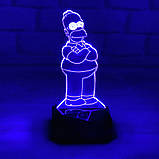 3D світильник з пультом і акумулятором 3D Lamp Гомер Сімпсон (LP-33730), фото 10
