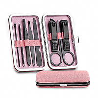 Набір для манікюру та педикюру з неіржавкої сталі на 8 інструментів у чохлі Manicure Suits рожевий (MS-28769)