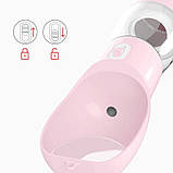 Поїлка для собак/котів портативна 2 в 1 для води 258 мл і ласощів 200 мл без БФА Pet Water Bottle рожевий, фото 3