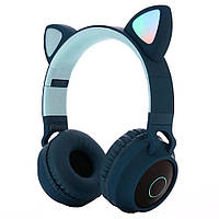 Дитячі бездротові блютуз-навушники світні з котячими вушками CAT EAR зелені (CE-23254)