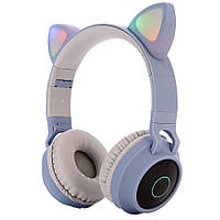 Дитячі бездротові блютуз-навушники світні з котячими вушками CAT EAR блакитні (CE-23244)