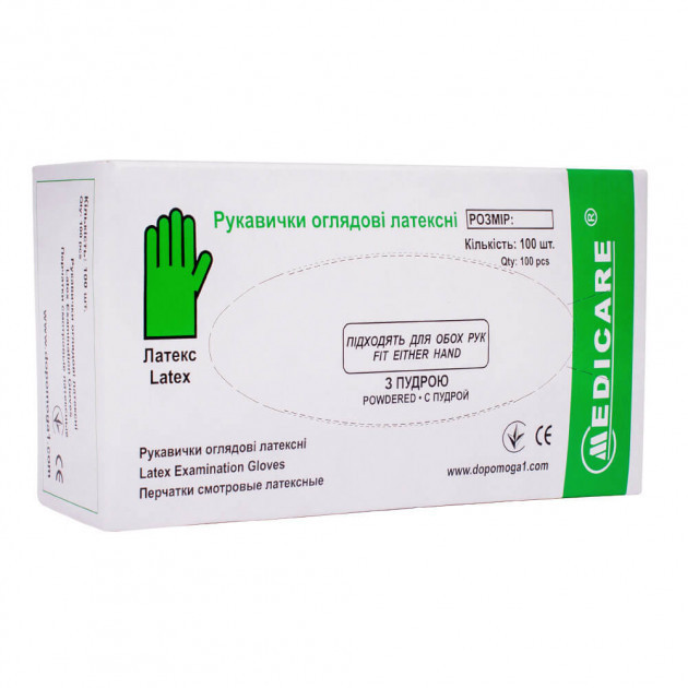 Перчатки латексні опухлі "MEDICARE", розмір M