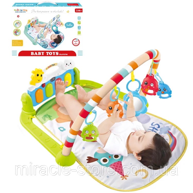 Музичний розвивальний килимок для немовляти "BABY TOYS" на батарейках, підсвітка, 4 брязкальця, 3 режими