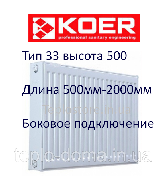 Сталевий радіатор Koer 33 тип 500*500(бокове підключення) (Туреччина)